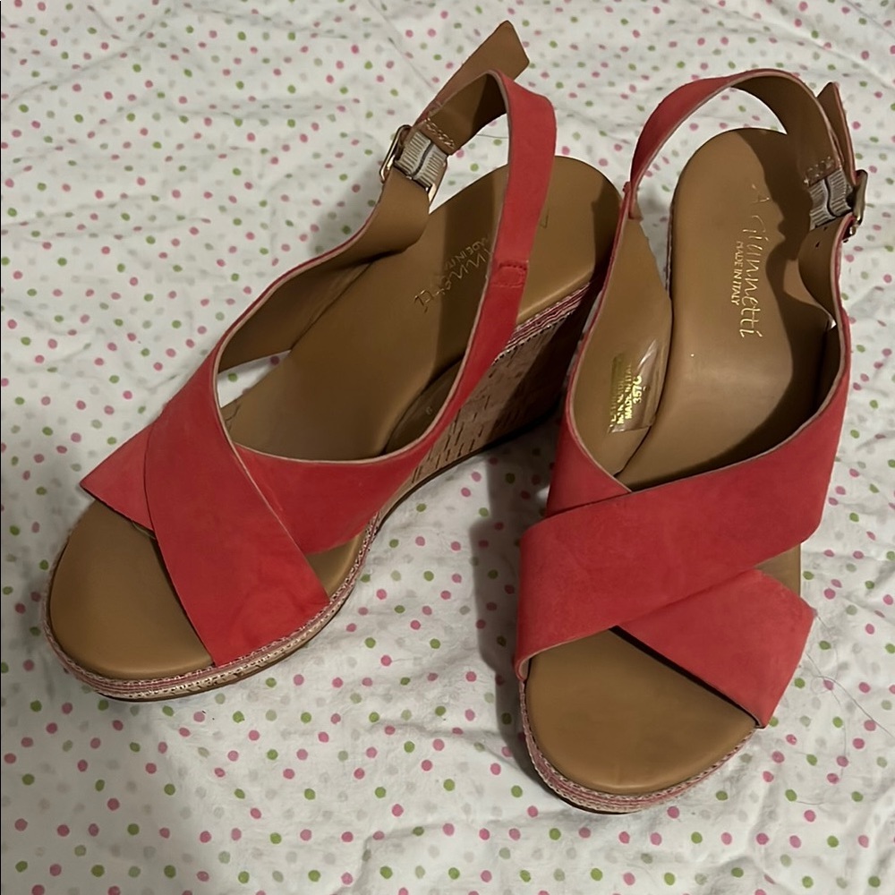 A. Giannetti coral Wedges with Slingback Design
